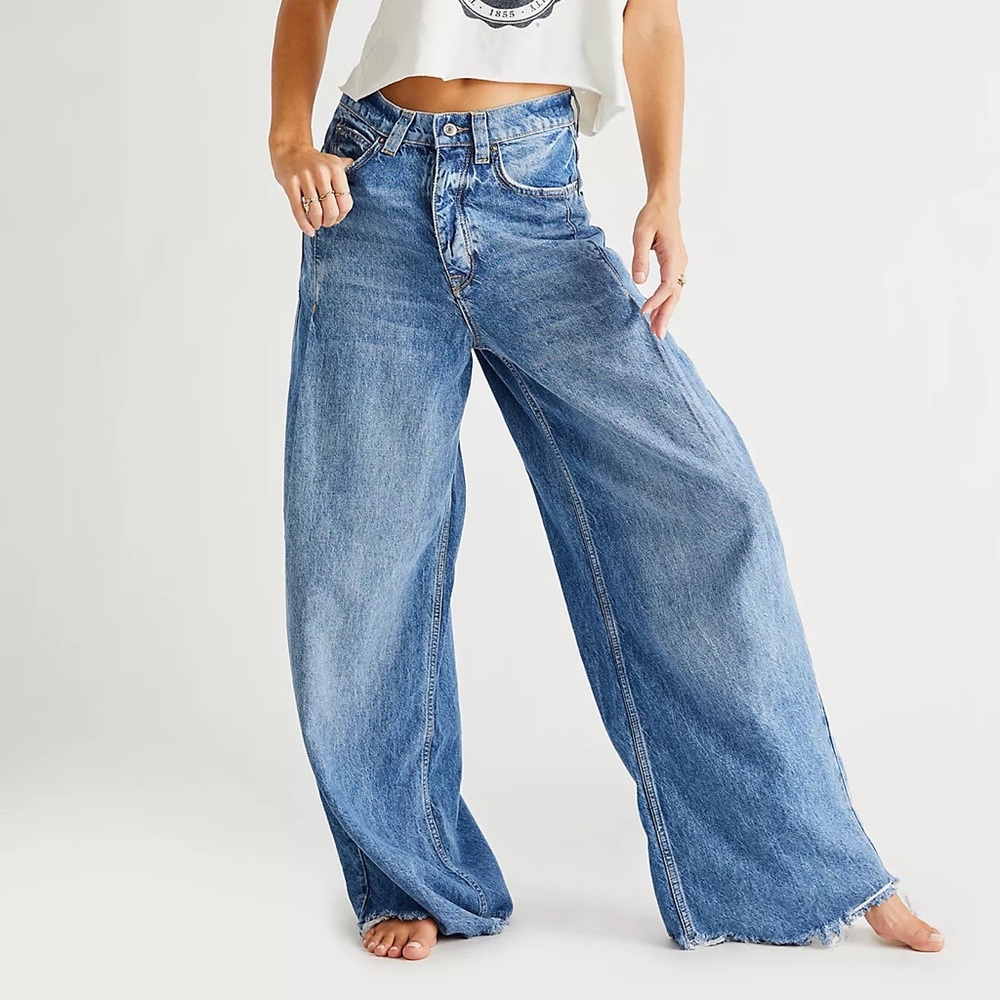 Free People Wide Leg Distressed Boyfriend Jeans